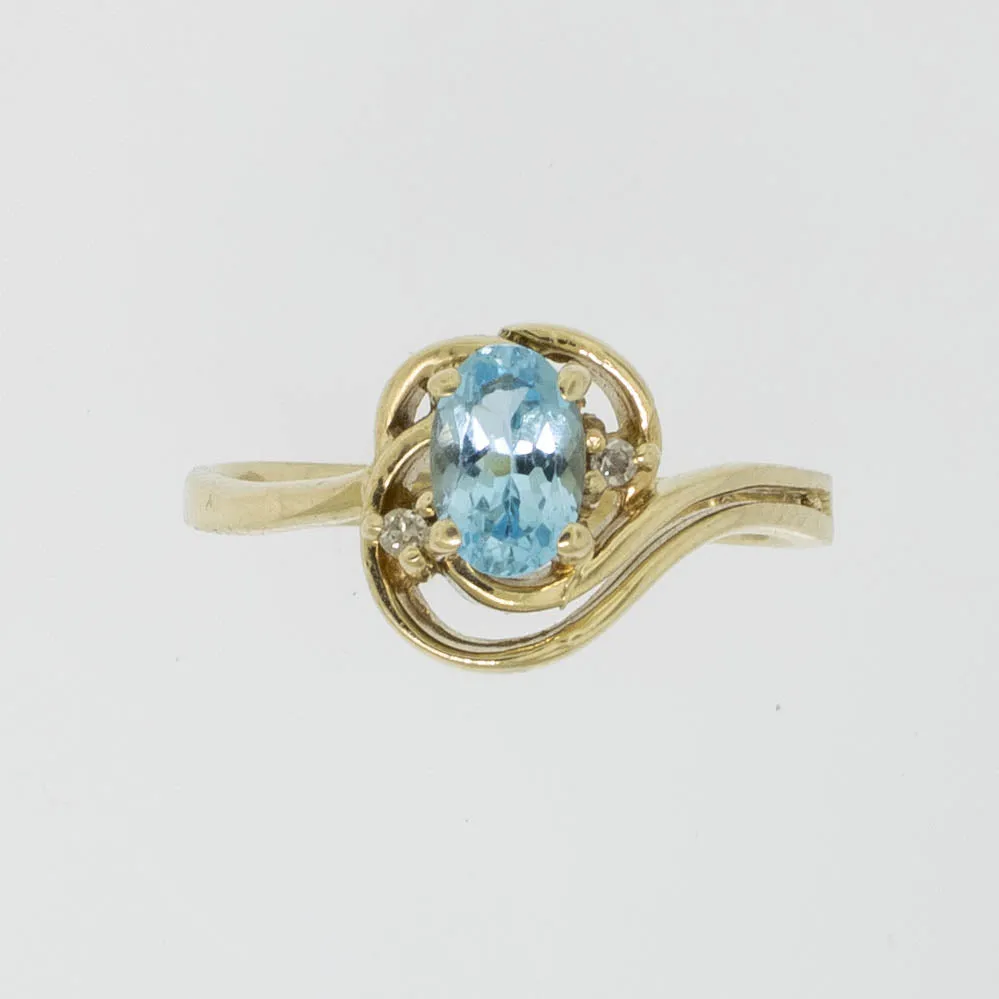 10K Yellow Gold Blue Topaz and Diamond Ring Size 5.75 Preowned Jewelry