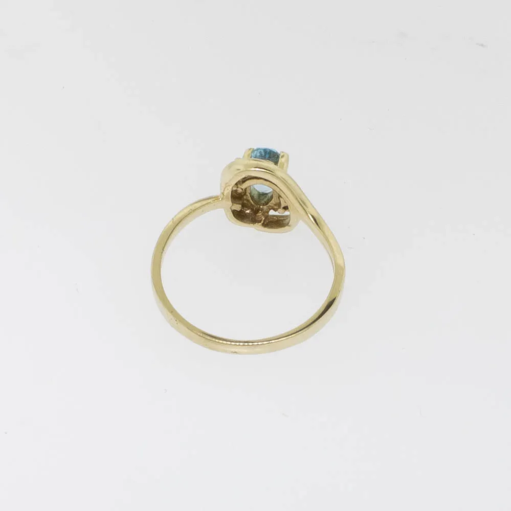 10K Yellow Gold Blue Topaz and Diamond Ring Size 5.75 Preowned Jewelry