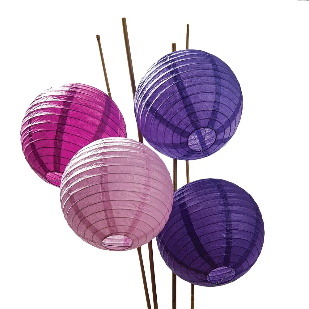 12-Pack of 8 Inch Multicolor Purple Even Ribbing Paper Lanterns Party Pack