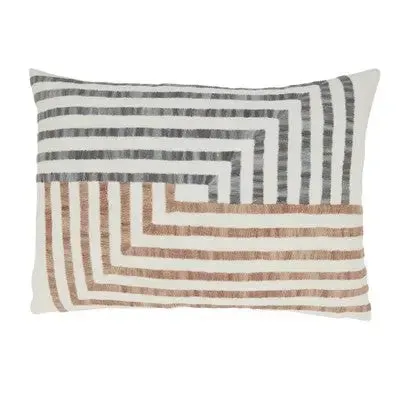 14"x20" Oversize Linear Luxury Geometric Lines Poly Filled Lumbar Throw Pillow Ivory - Saro Lifestyle