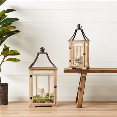 23-31"H Curved Metal Top Wood Lantern