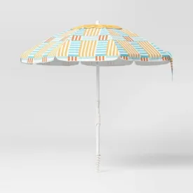 7'x7' Outdoor Patio Beach Umbrella Broken Stripe - Sun Squad