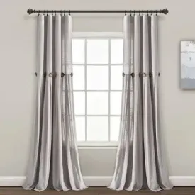 95"x40" Farmhouse Linen Button Light Filtering Window Curtain Panel Gray - Lush Décor