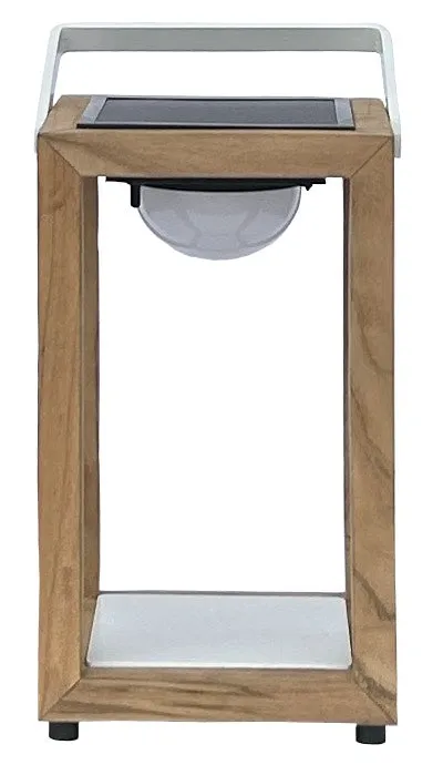 Aluminum & Teak Solar Light Lantern - White Base - SM/LG