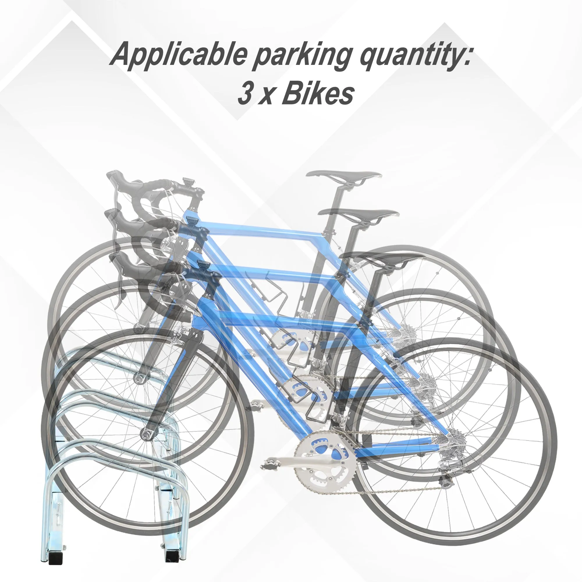 Bike Stand Parking Rack Floor or Wall Mount Bicycle Cycle Storage Locking Stand 76L x 33W x 27H (3 Racks, Silver)