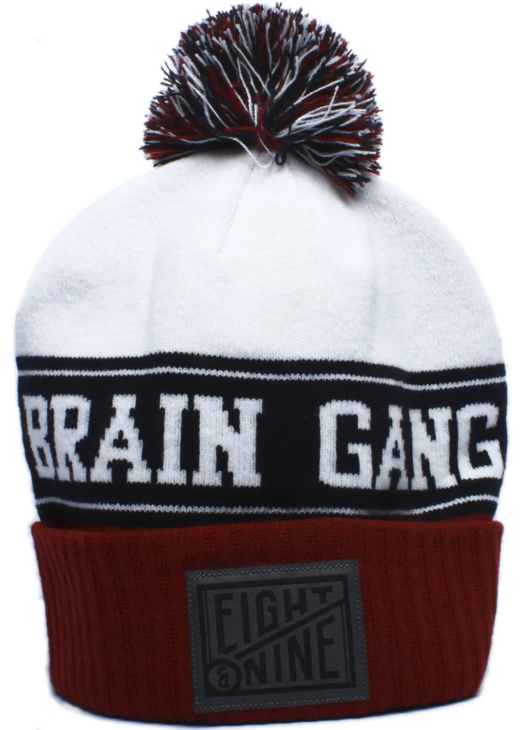 Brain Gang Maroon Pom Beanie