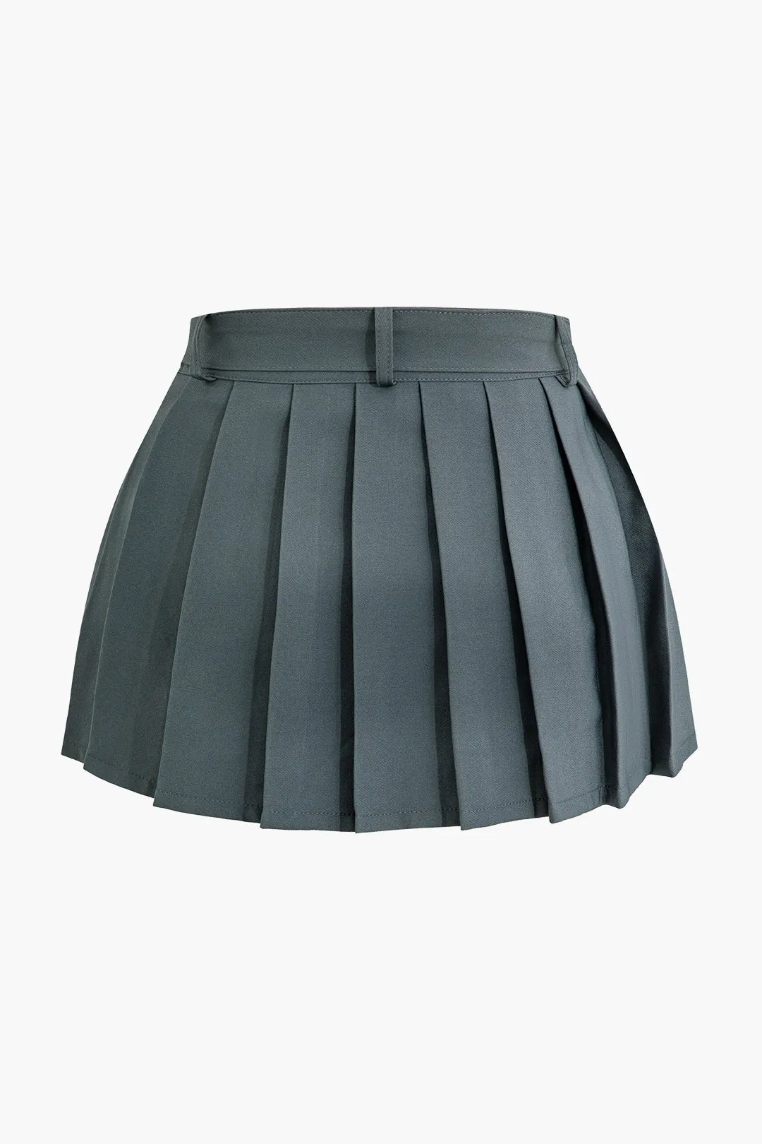 Buckle Layer Pleated Mini Skirt