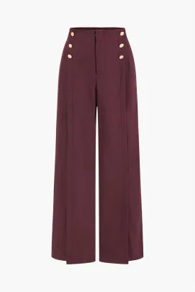 Button Detail Wide-Leg Pants