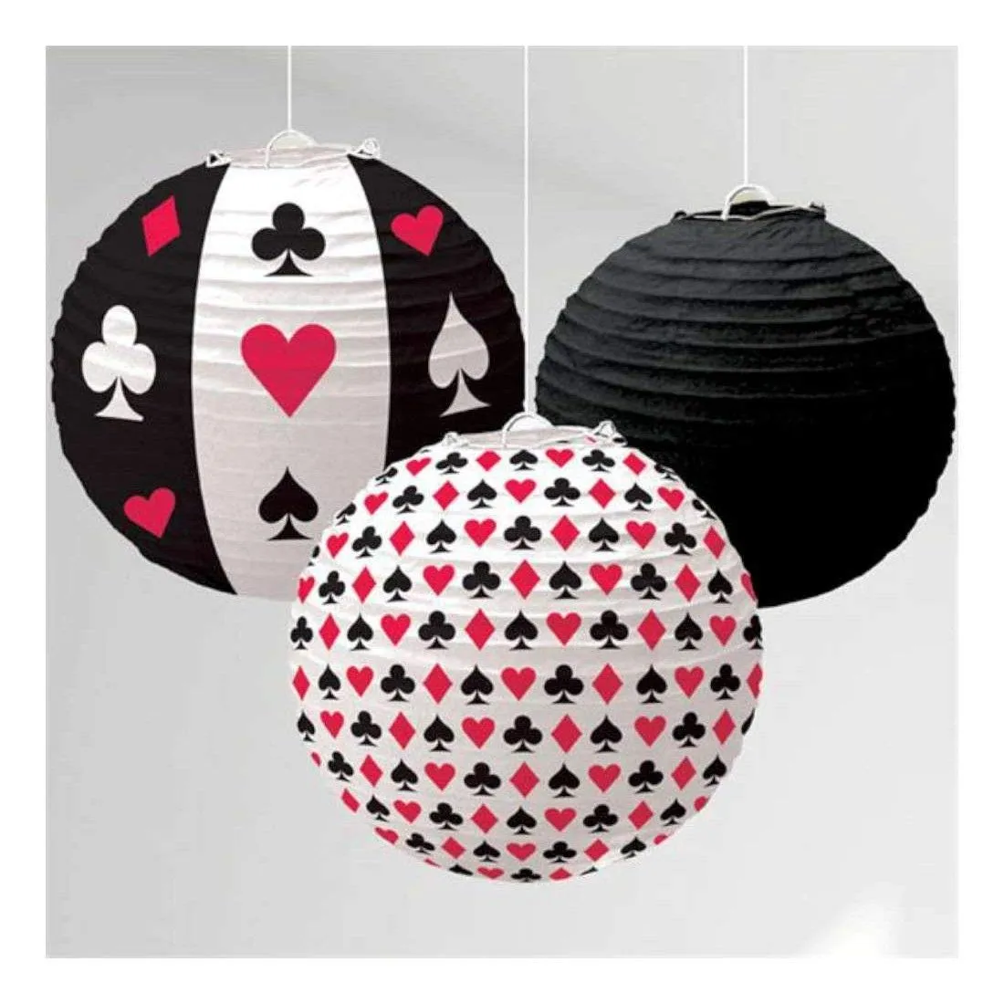 Card Party Decoration with Poker and Casino Theme Paper Lanterns, (35CM Multi Color, Set of 3)