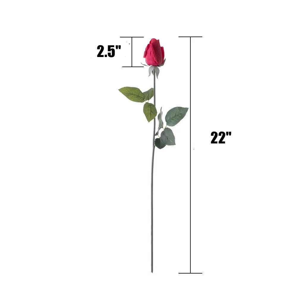 Clearance Bulk 22" Rose Bud Real Touch Stems Lifelike Artificial Rose Flowers Wholesale