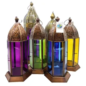 Coloured Glass Tealight Lantern - Choice of Colours & Sizes