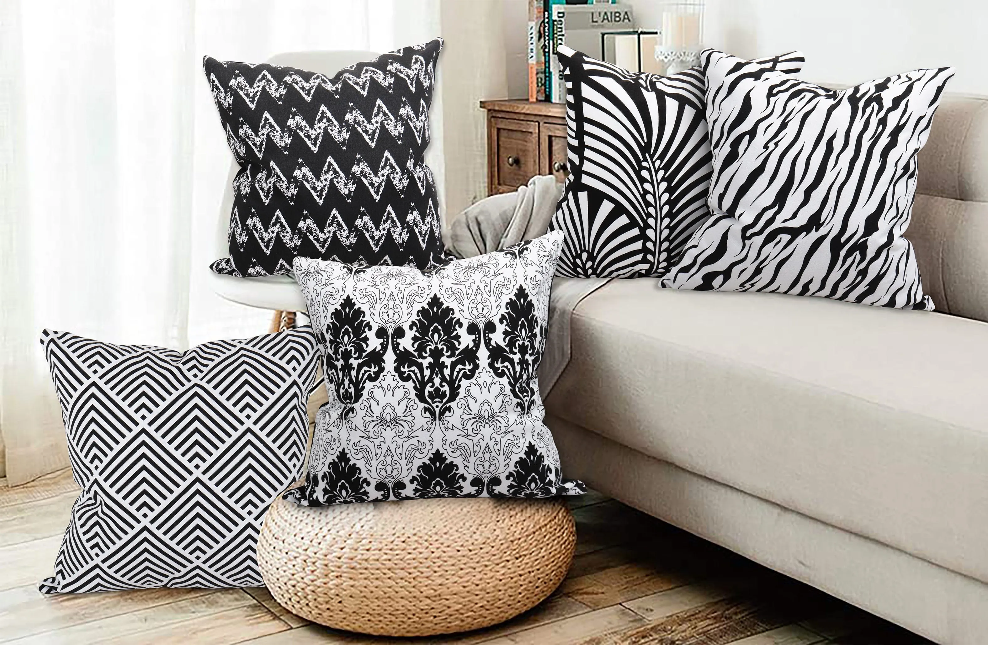 Cotton Black & White Theme Geometric Designer Cushion Covers