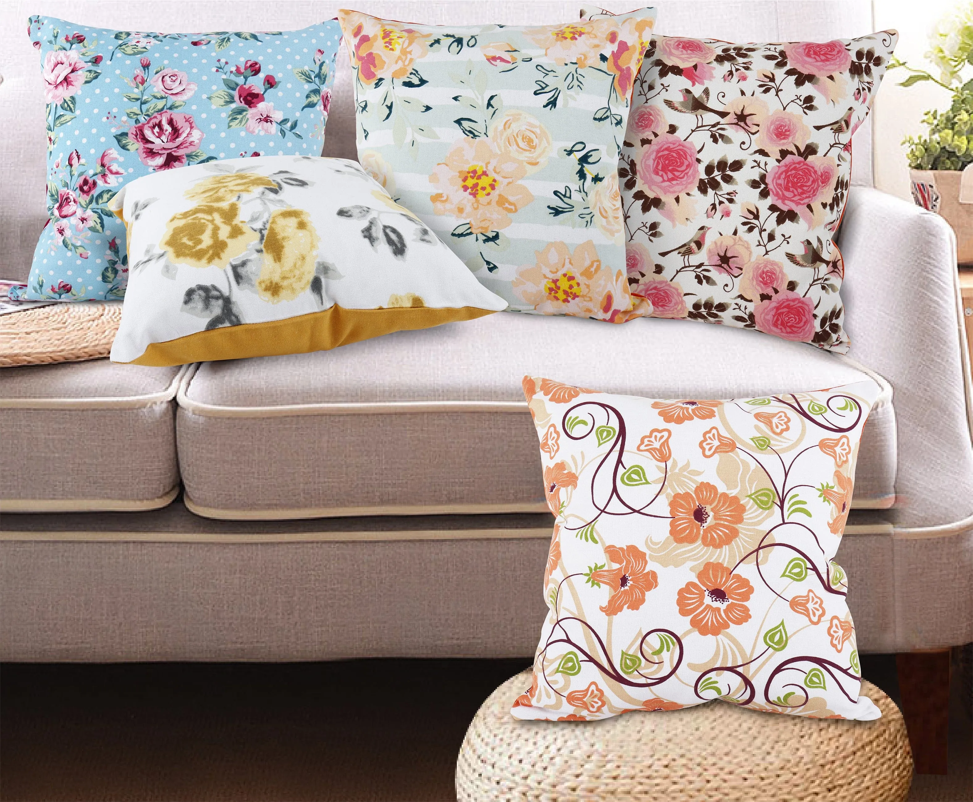 Cottton Floral Theme Designer Printed Cushion Covers