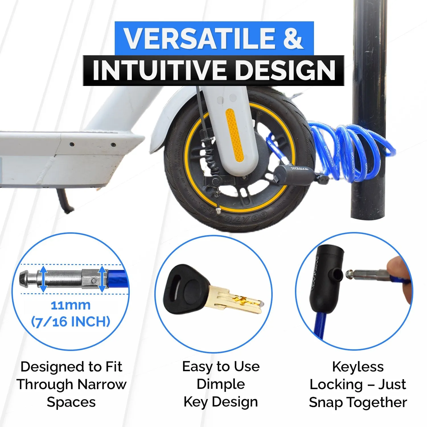 DocksLocks® Bike and Scooter Coiled Security Cable with Key Lock and Mounting Bracket (4' or 6')