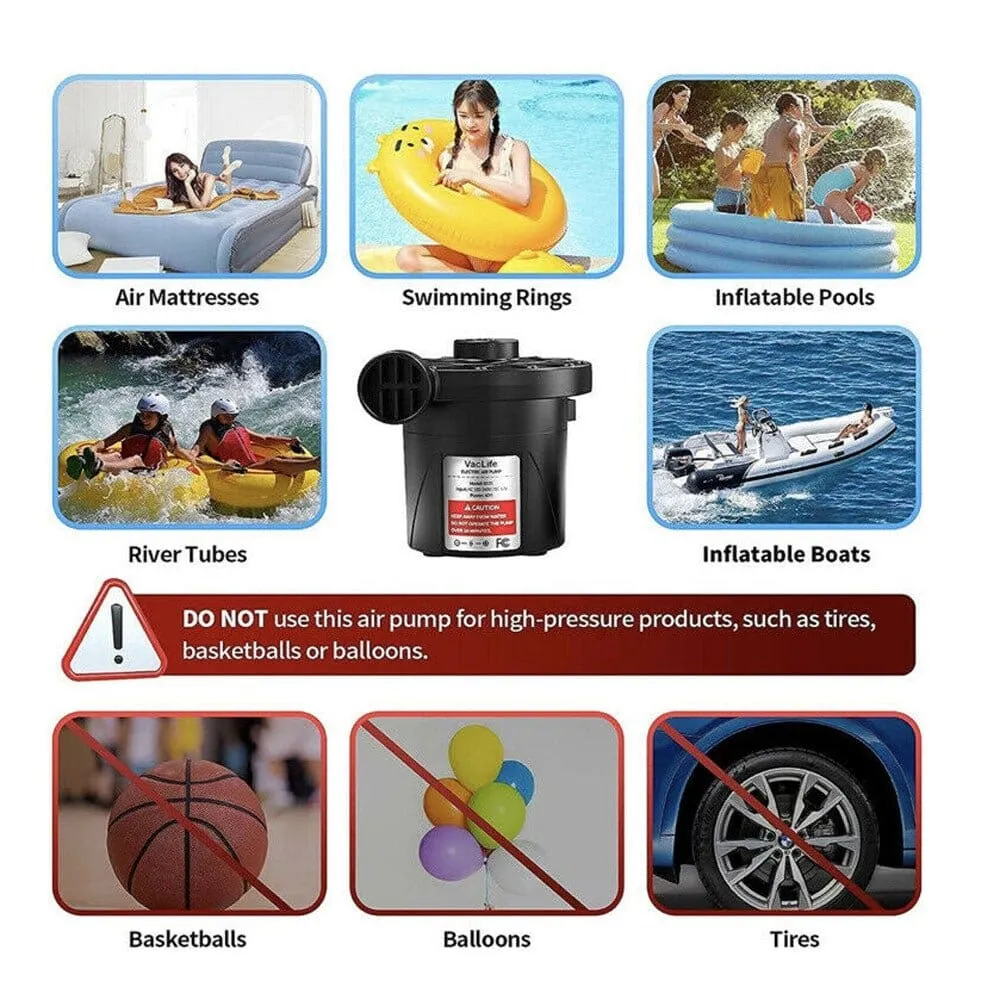 Electric Pump for inflatables with 3 Nozzles, AC 240V/DC 12V 50W High Power Electric Air Pump for Air Bed Mattress Inflatables Paddling Pool Beach Toys