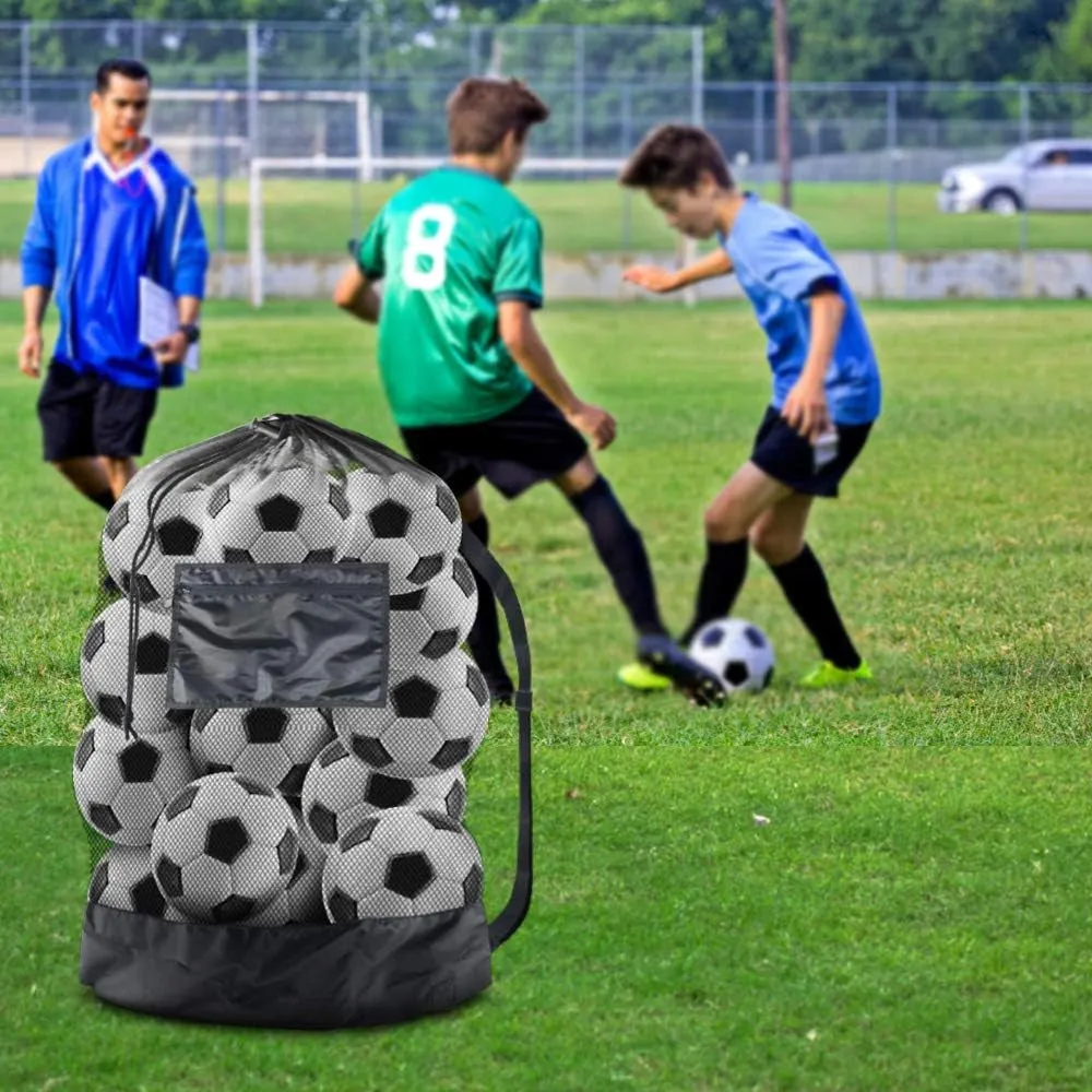 Extra Large Sports Ball Bag Mesh Soccer Ball Bag Heavy Duty Drawstring Bags Team Work for Holding Basketball, Volleyball, Baseball, Swimming Gear with Shoulder Strap