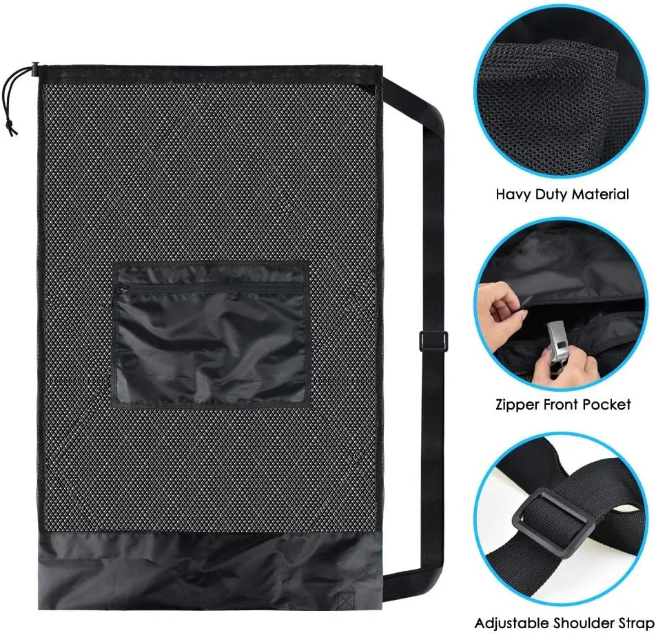 Extra Large Sports Ball Bag Mesh Soccer Ball Bag Heavy Duty Drawstring Bags Team Work for Holding Basketball, Volleyball, Baseball, Swimming Gear with Shoulder Strap