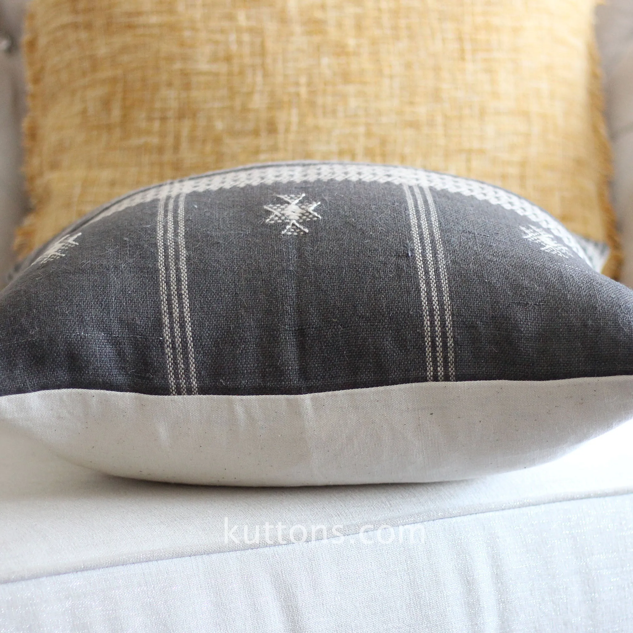 Handspun & Handwoven Organic Wool Pillow Cover - Antique Cushions | Gray, 22x22"