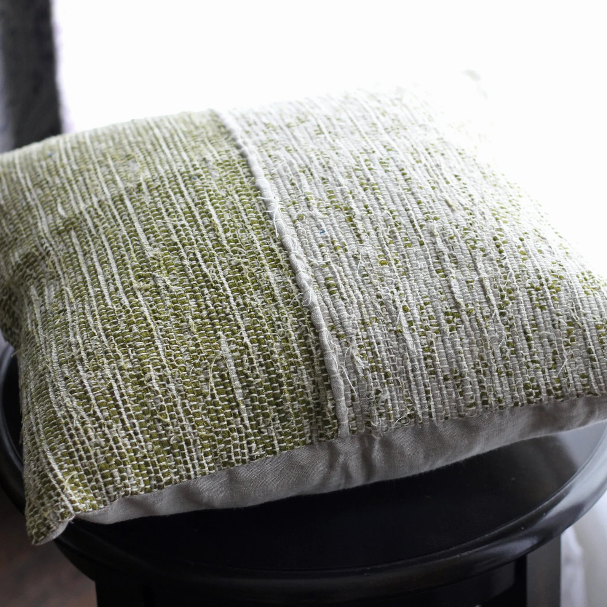 Handwoven Linen Throw Pillow Cover - Made from Fabric Waste - Decorative Linen Cushions | Green, 20x20"