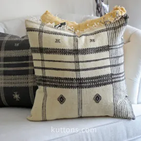 Handwoven Organic Wool Cotton Cushion Cover with Tassels - Throw Pillow | Cream-Brown, 22x22"