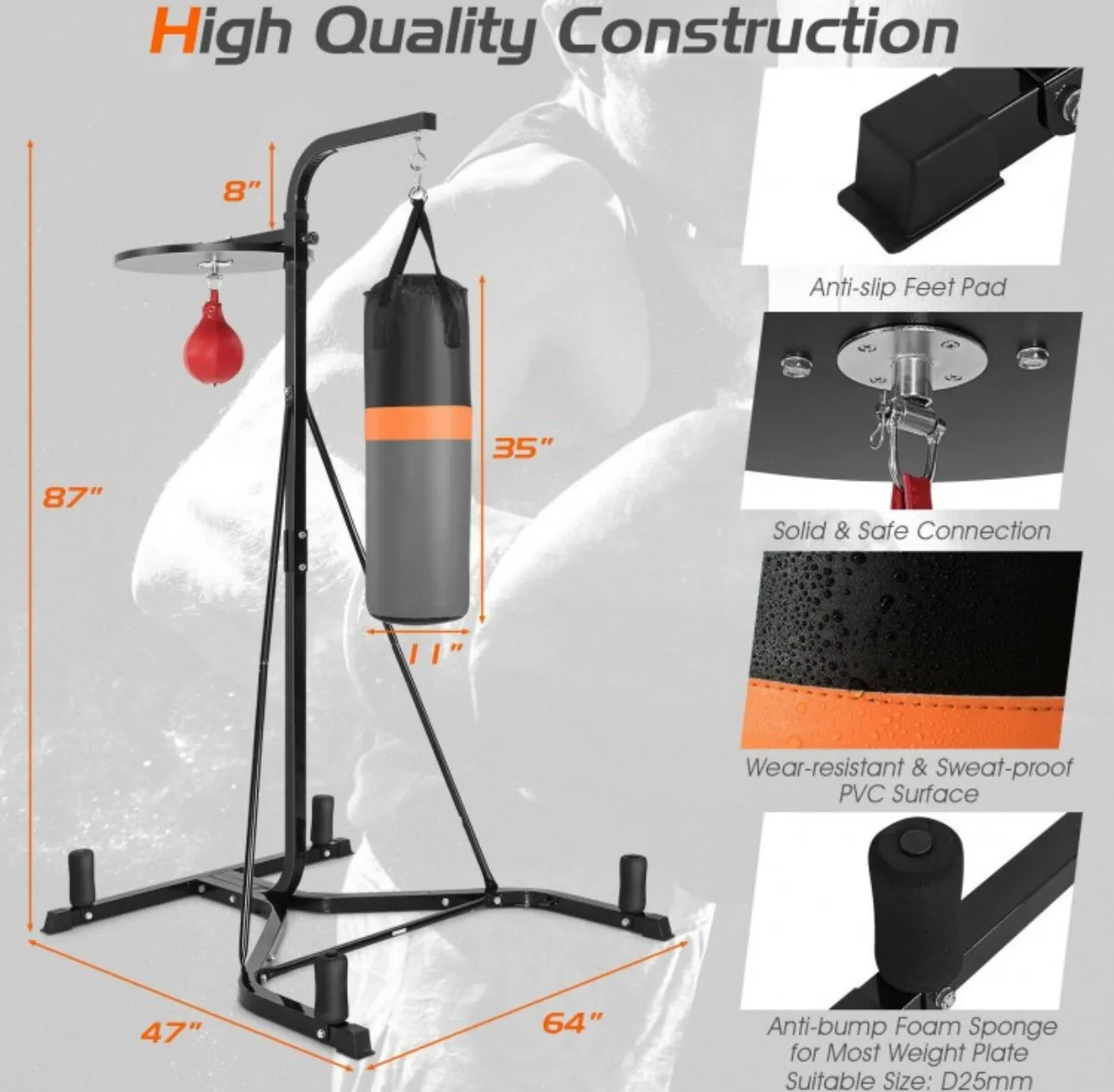 Heavy Duty Modern Boxing Punching Stand With Heavy Bag | 2-in-1 | Resilient Speed Bag | Sturdy Construction