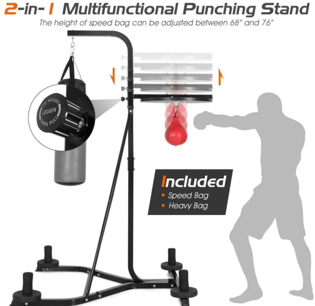 Heavy Duty Modern Boxing Punching Stand With Heavy Bag | 2-in-1 | Resilient Speed Bag | Sturdy Construction