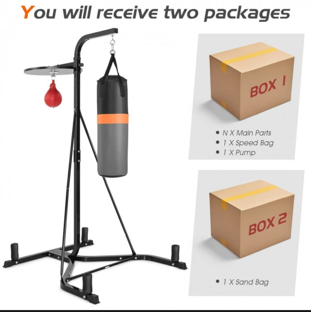 Heavy Duty Modern Boxing Punching Stand With Heavy Bag | 2-in-1 | Resilient Speed Bag | Sturdy Construction