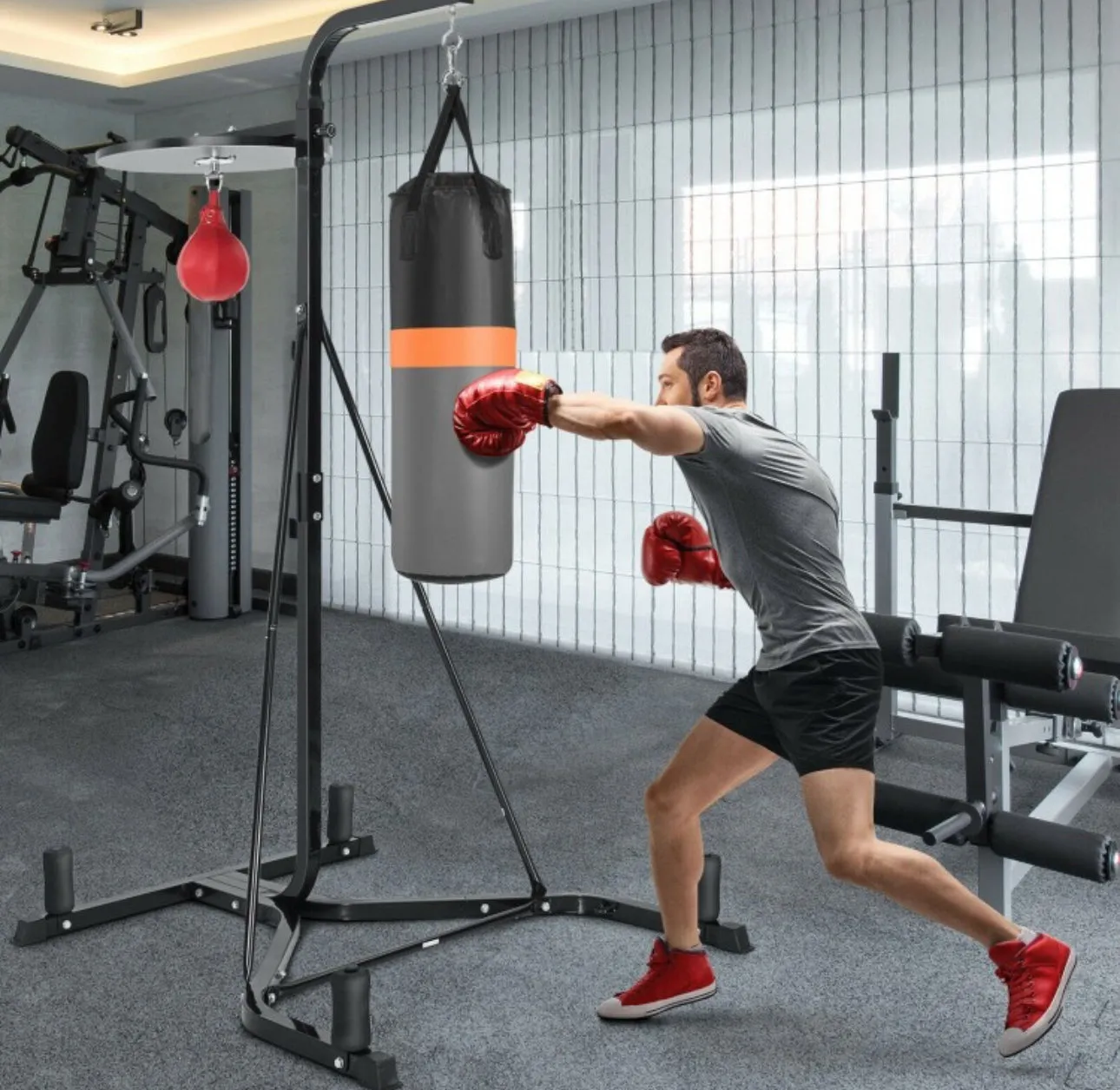 Heavy Duty Modern Boxing Punching Stand With Heavy Bag | 2-in-1 | Resilient Speed Bag | Sturdy Construction