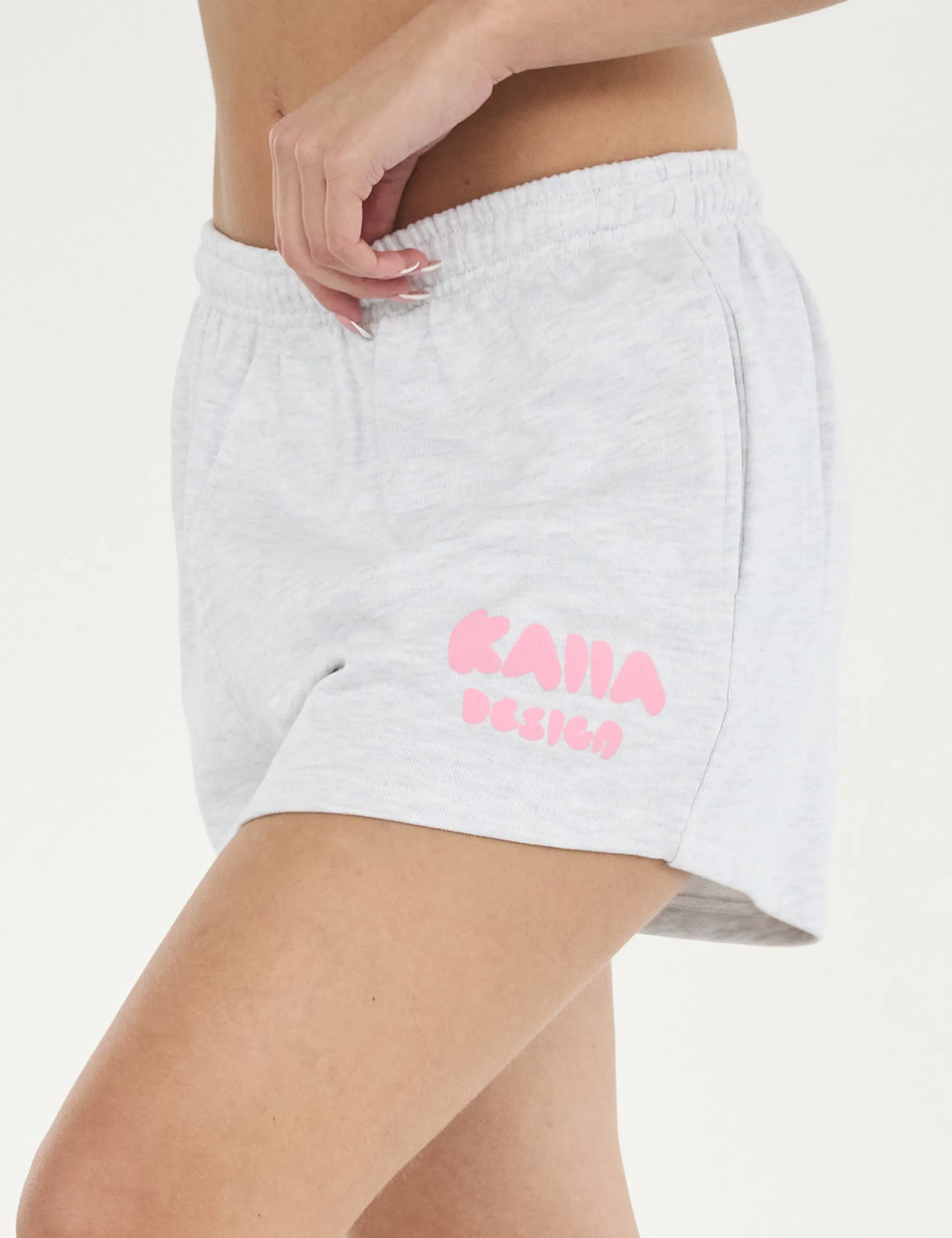 Kaiia Design Bubble Logo Sweat Shorts Lt Grey Marl & Pink