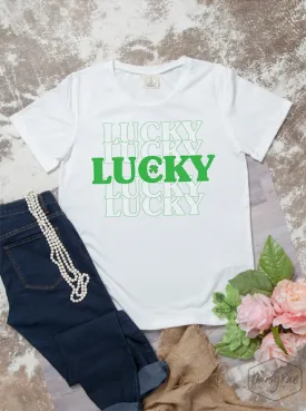 Lucky Times 5 on Vanilla Bean-White Cuff Tee