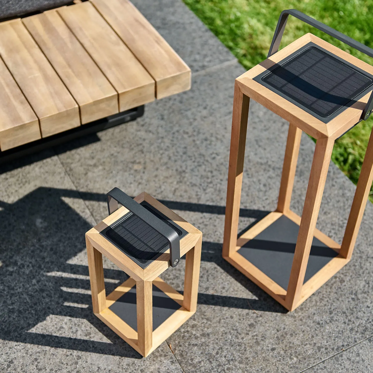 Luxor Floor Outdoor and Indoor Solar Lantern In Teak