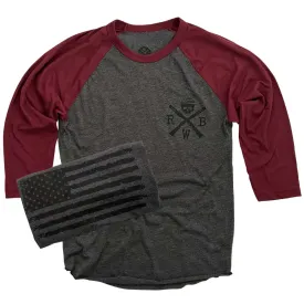 Men's Old Glory Baseball Raglan T Shirt (Heather Black / Truffle)