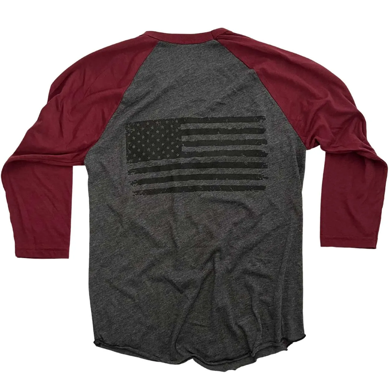 Men's Old Glory Baseball Raglan T Shirt (Heather Black / Truffle)