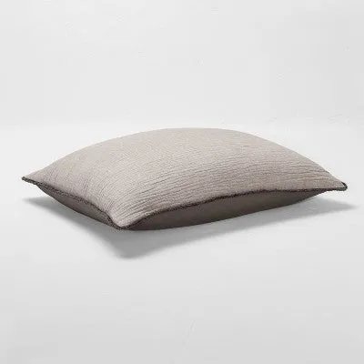 New - King Textured Chambray Cotton Pillow Sham Dark Gray - Casaluna