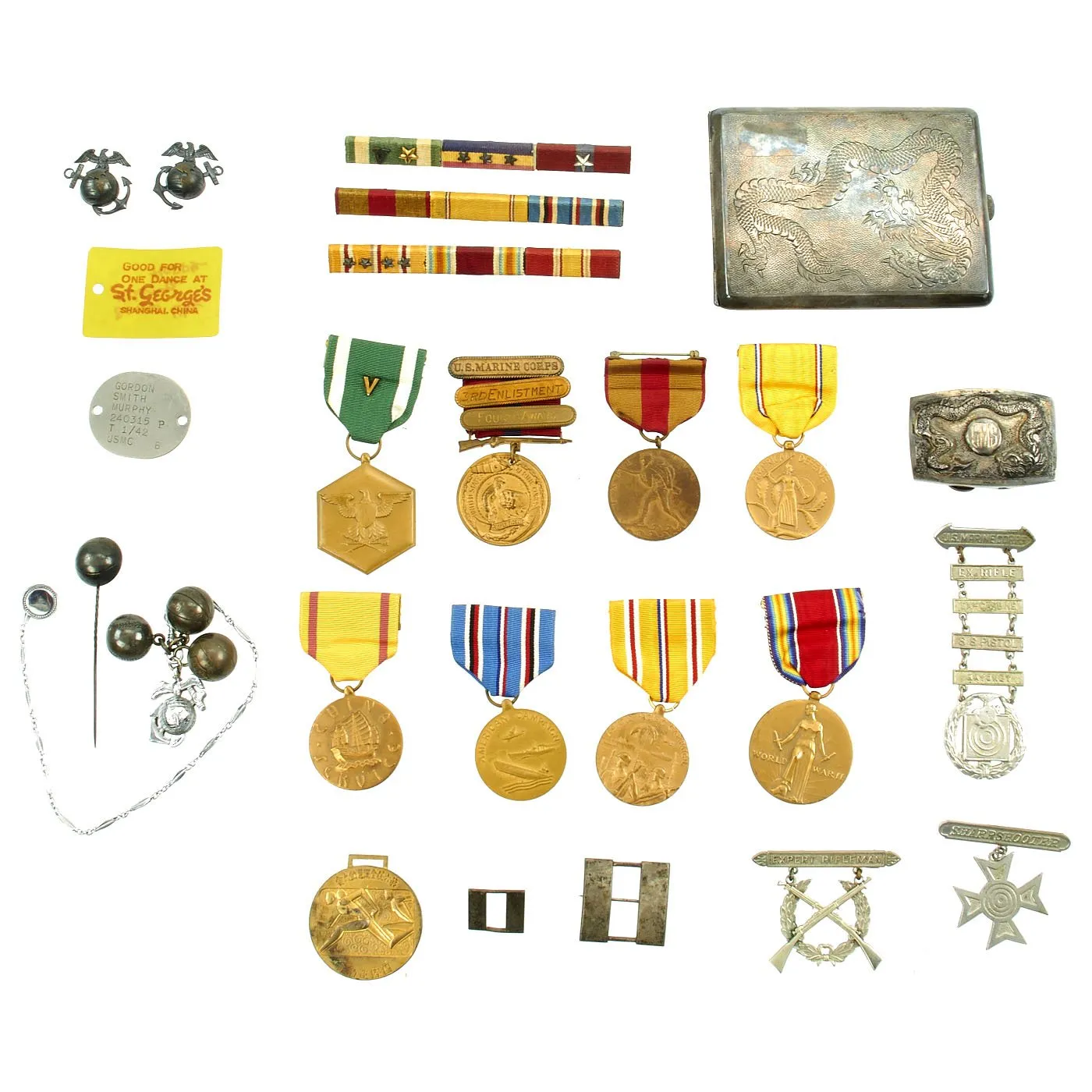 Original U.S. WWII Named 4th Marine Regiment China Marines Medal and Souvenir Grouping