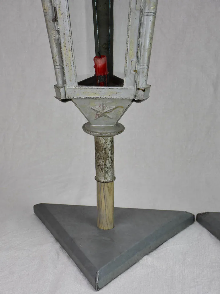 Pair of triangular zinc lanterns from the late 19th century 30¼"