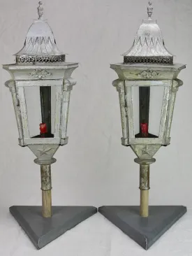 Pair of triangular zinc lanterns from the late 19th century 30¼"