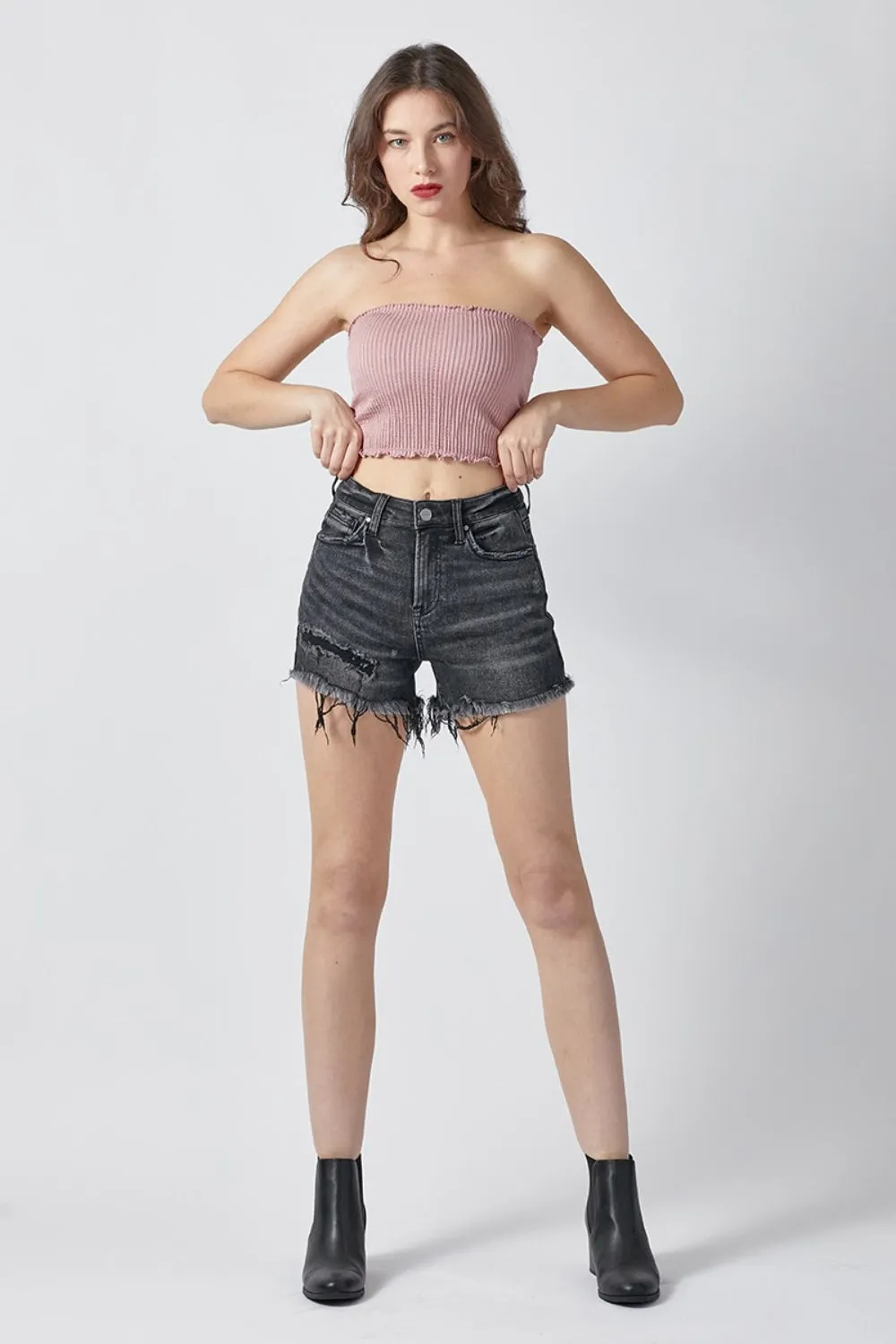 Raw Hem Denim Shorts with Pockets