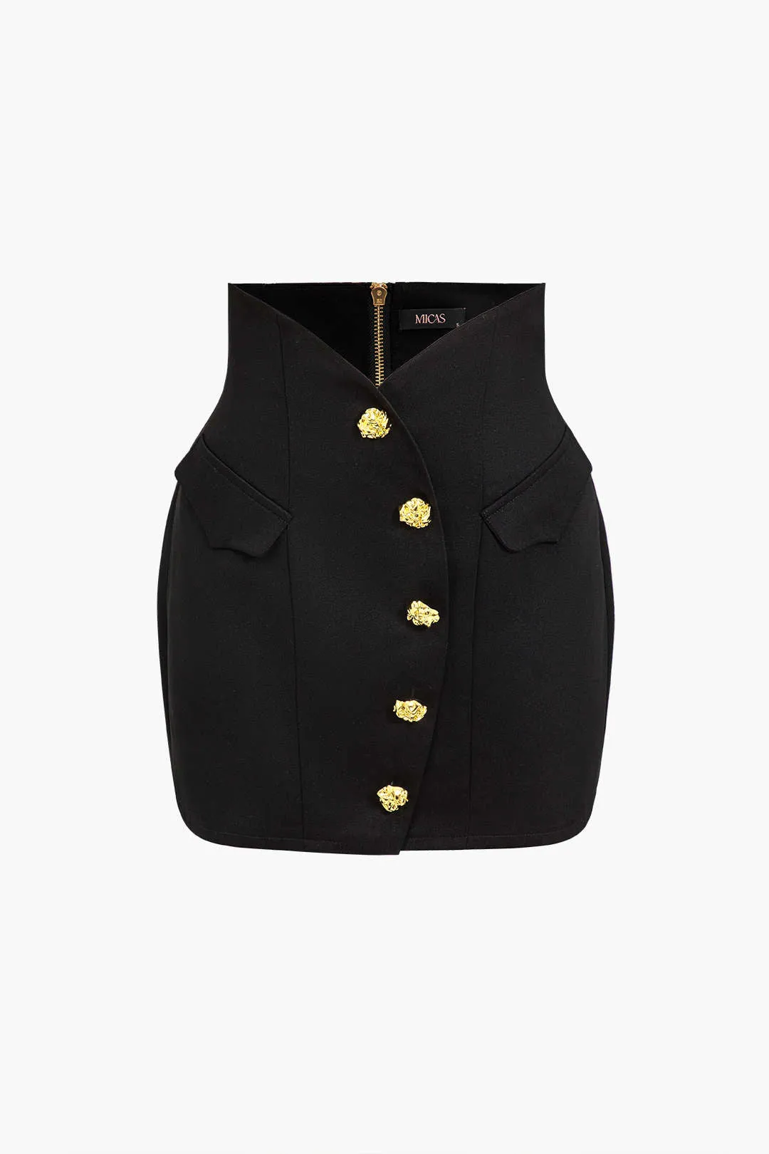 Solid Button Mini Skirt