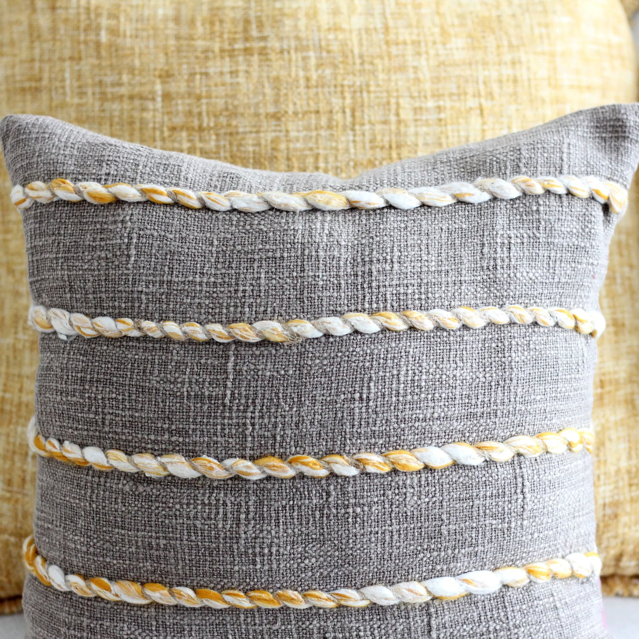 Sunburn Braids Jute Cotton Cushion Cover - Handmade Decorative Pillow | Brown, 16" Square