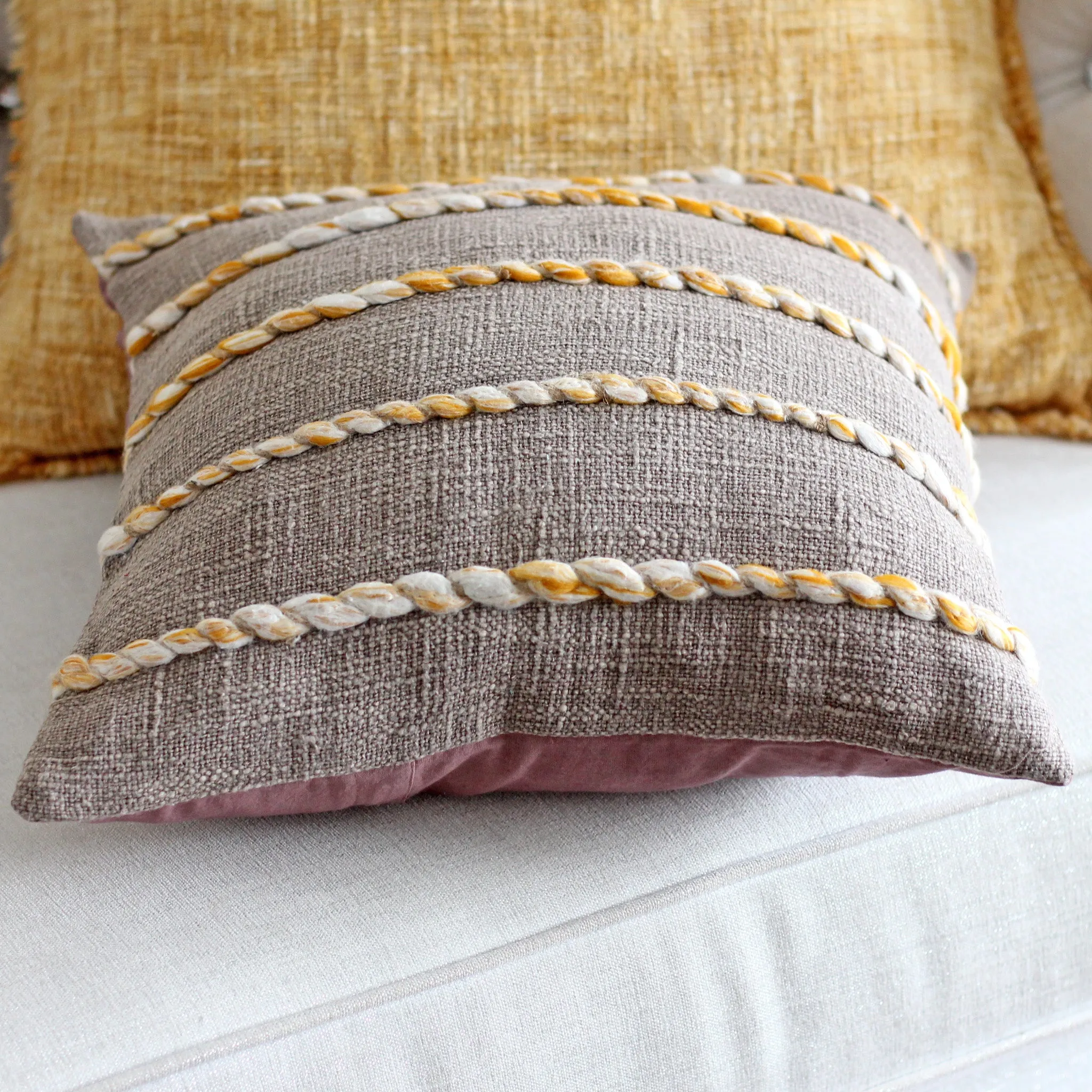 Sunburn Braids Jute Cotton Cushion Cover - Handmade Decorative Pillow | Brown, 16" Square