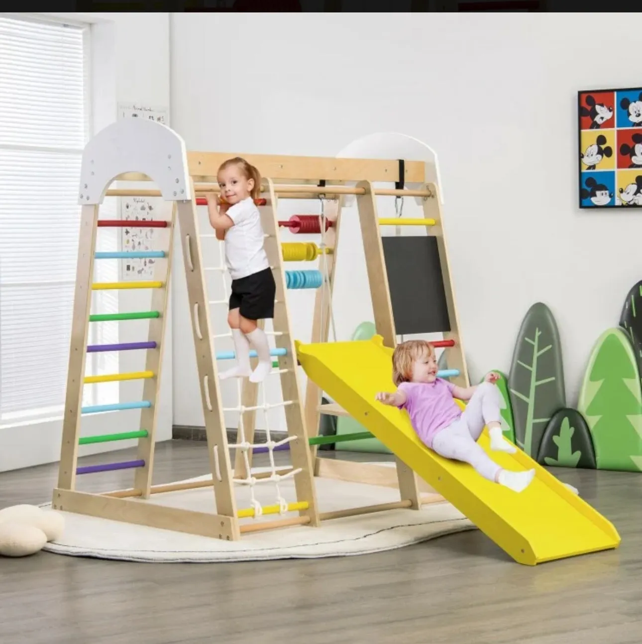 Super Fun 8-in-1 Heavy Duty Climber Playground Play-set For Kids With Slide | Climbing Net | Slide | Rock Climbing | Monkey Bars | Abacus Game | Swing | Drawing Board