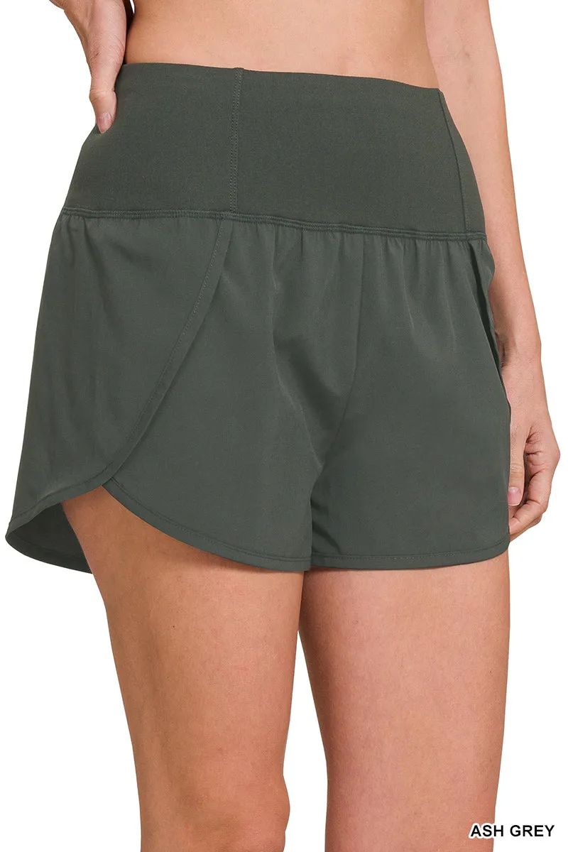 Teal High Waisted Zipper Back Pocket Running Shorts