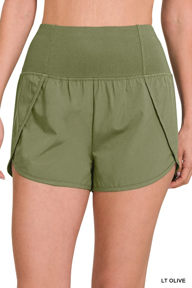 Teal High Waisted Zipper Back Pocket Running Shorts