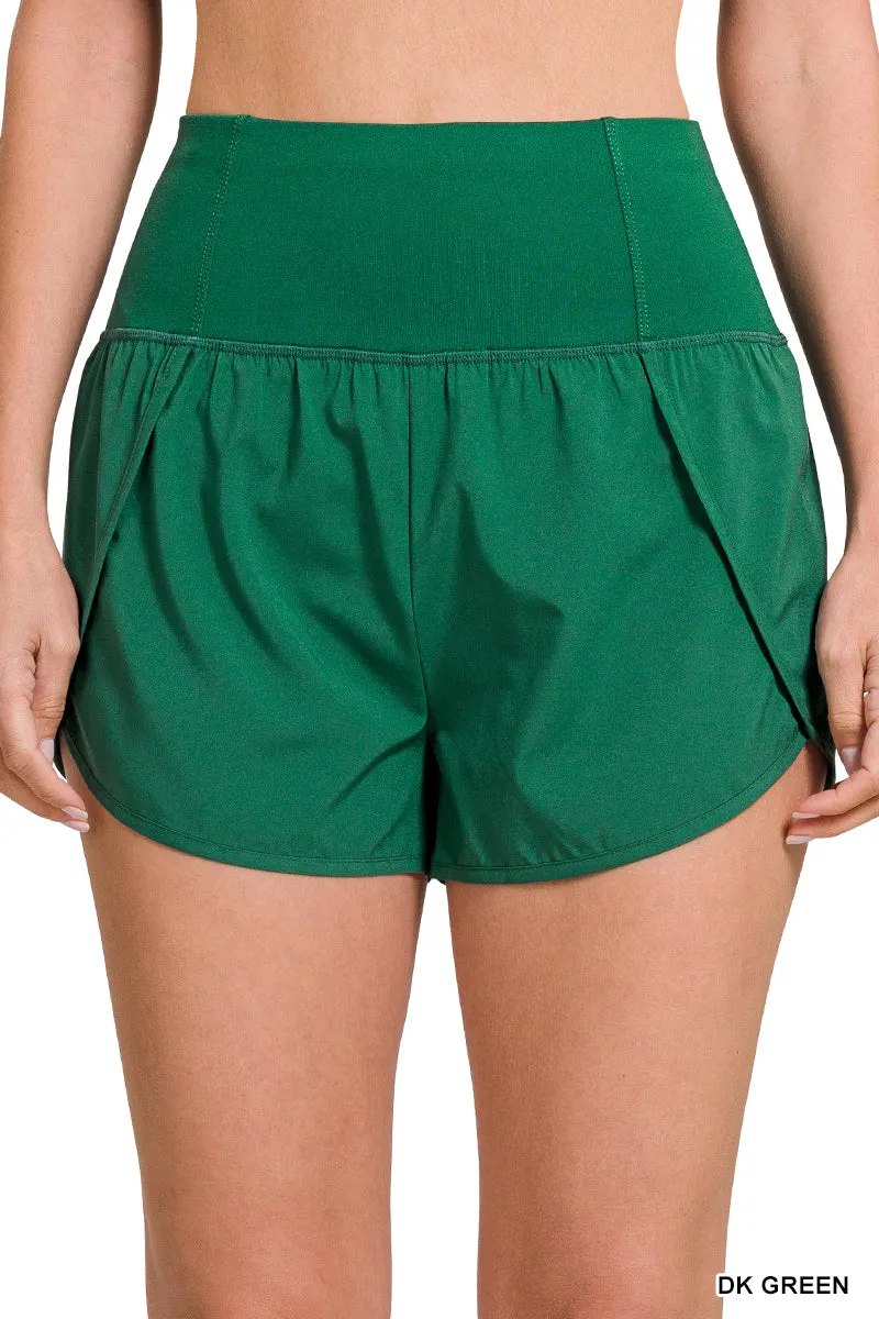 Teal High Waisted Zipper Back Pocket Running Shorts