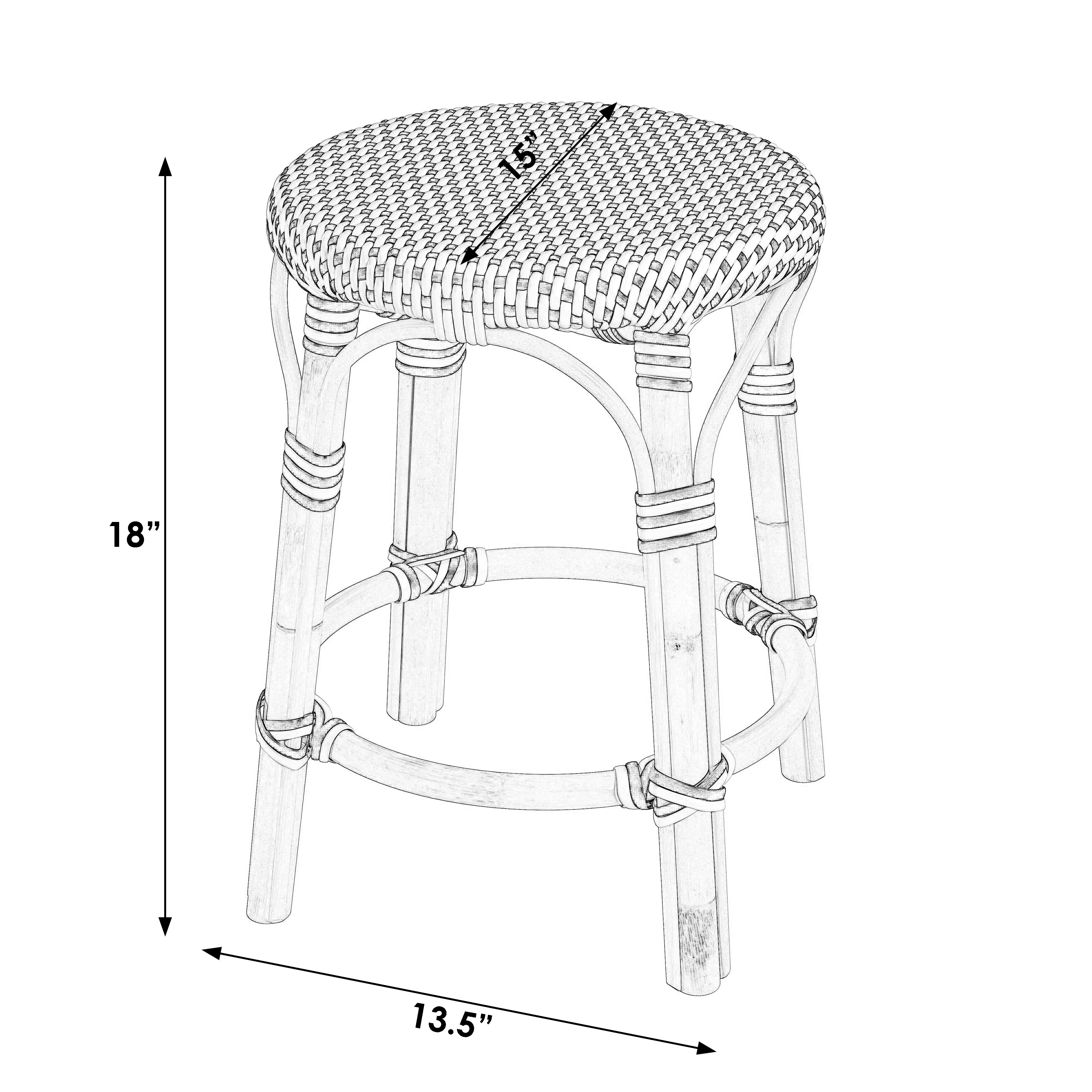 Tobias Rattan Round 18" Stool in White and Tan Dot  5745415